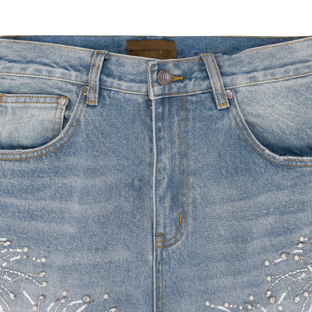 BLUE FIREWORKS WASH DENIM STRAIGHT-FIT JEANS