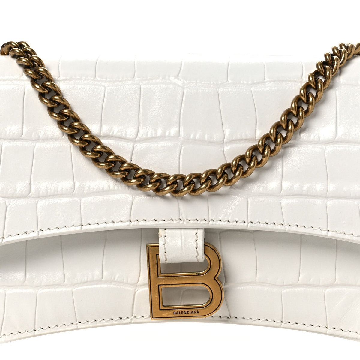 Calfskin Crocodile Embossed Small Crush Chain Bag White