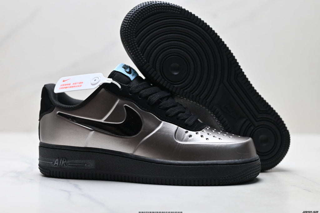 Nike Air Force 1 Low Black Silver Metallic Unisex Sneakers Style 04