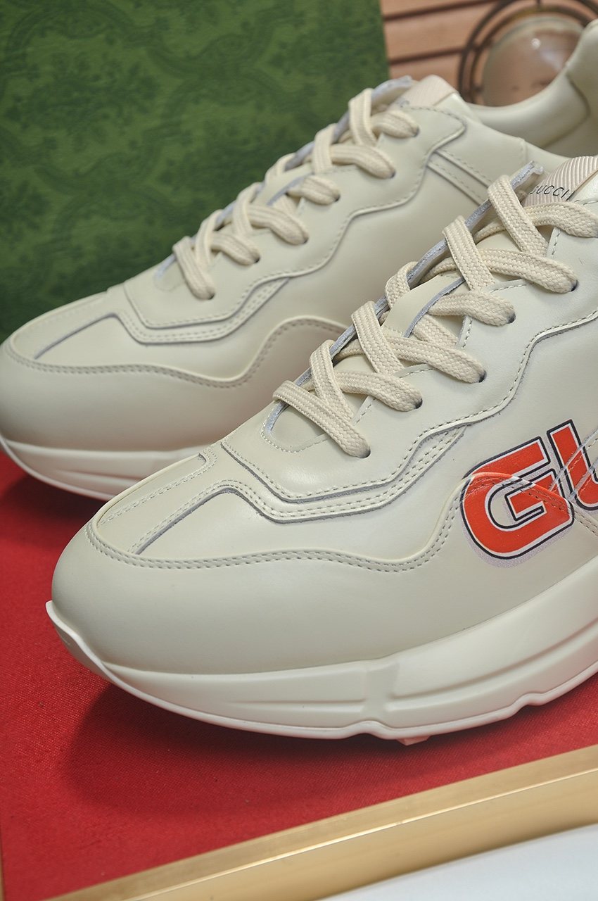 Gucci Ivory White Red Logo Sneakers