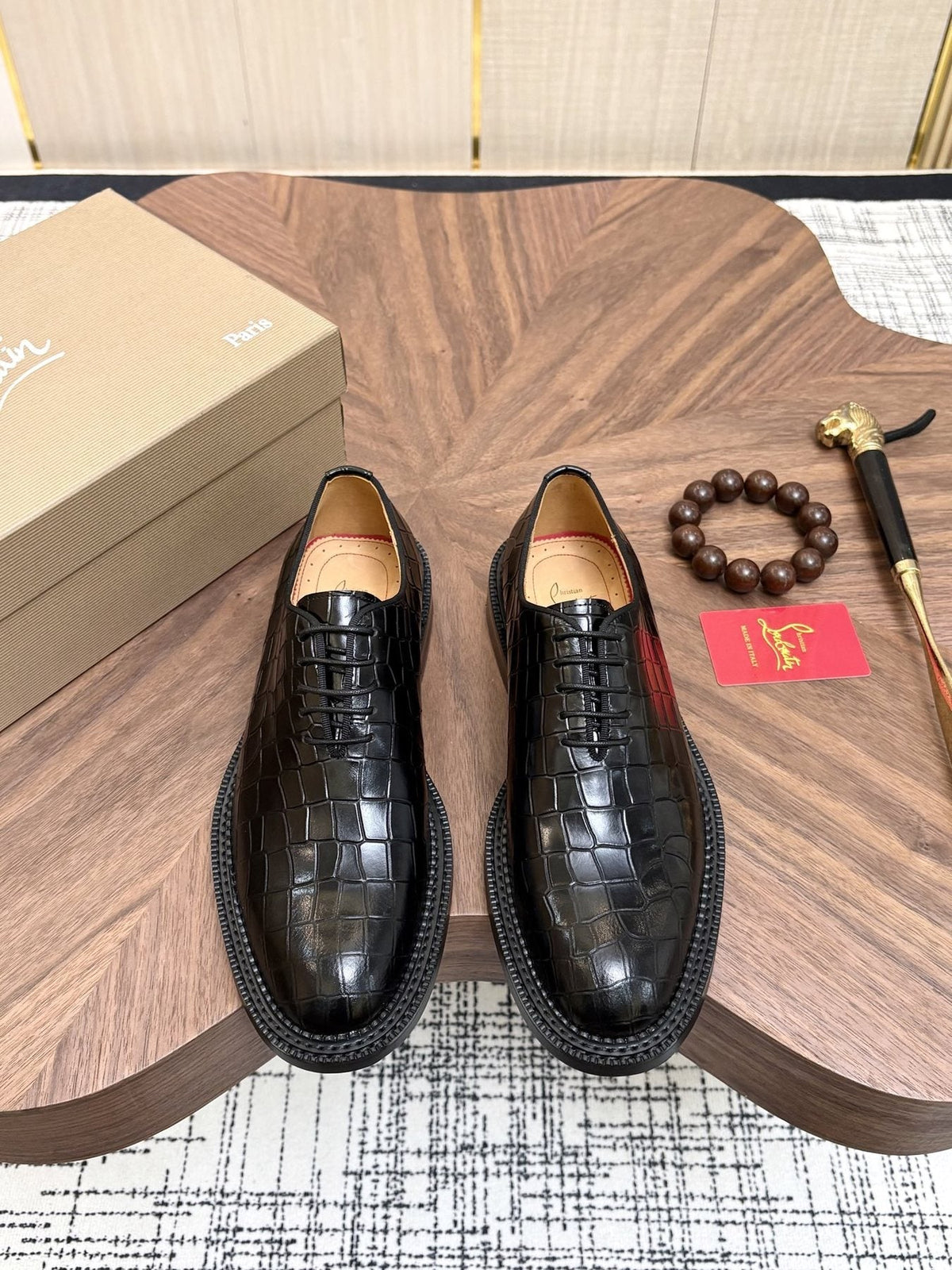 Christian Louboutin Black Embossed Lace-Up Dress Shoes