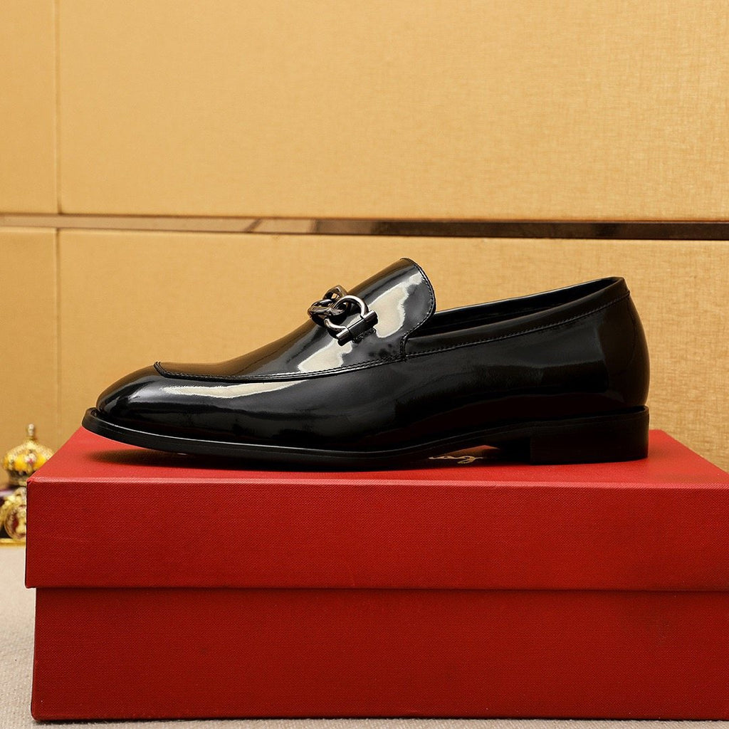 Ferragamo Black Metal-Accent Loafers - Rounded Toe