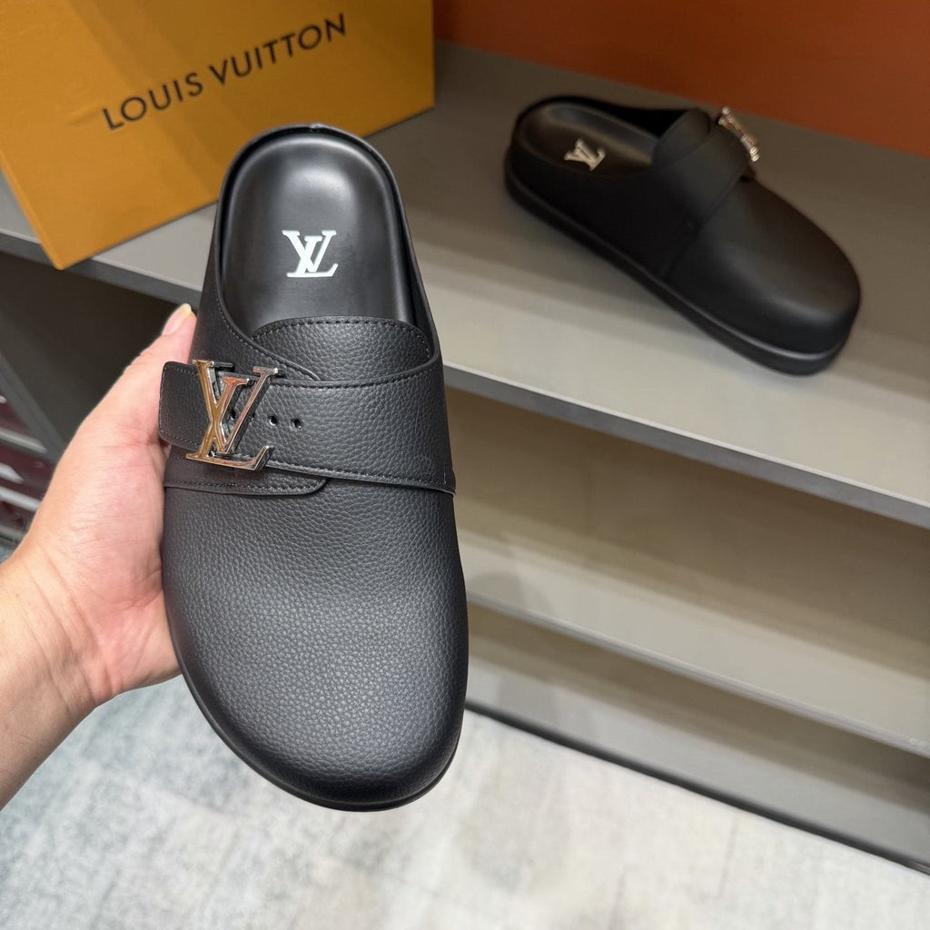 Louis Vuitton Men's Textured Buckle Slide Sandals