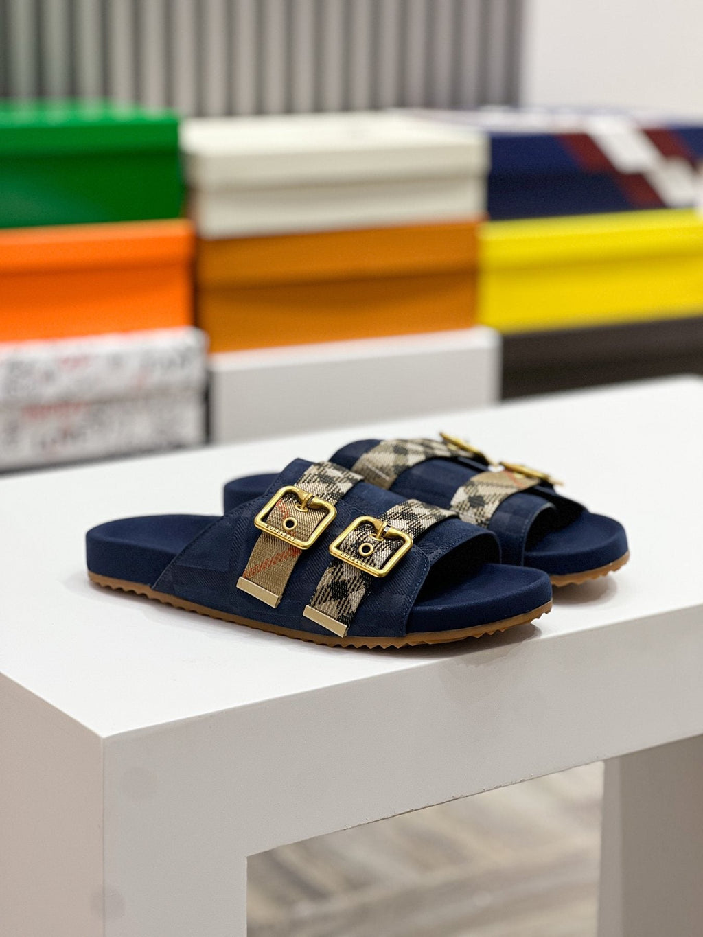 Burberry Check Buckle Slide Sandals