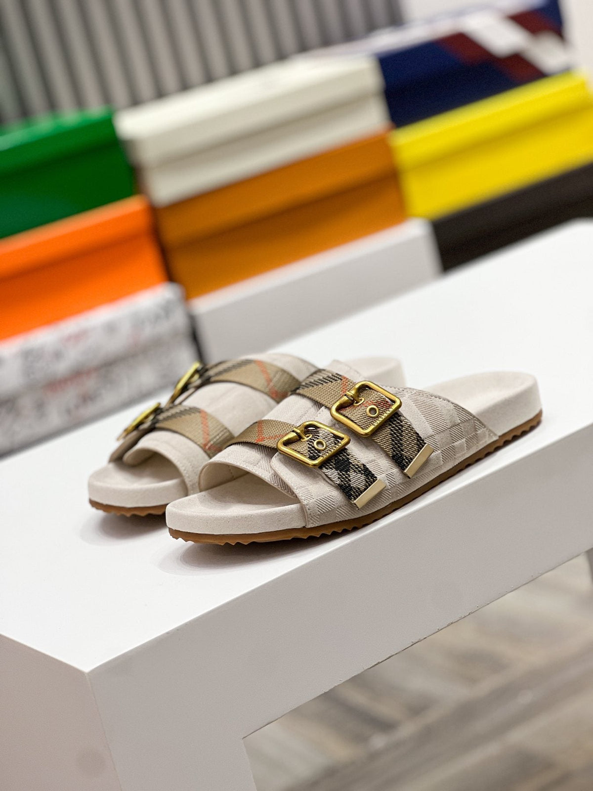 Burberry Check Buckle Slide Sandals